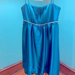 Blue satin cocktail dress